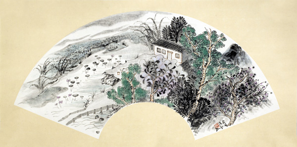 中国山水画家周松竹作品-《清韵和音》系列之扇面3。尺寸:扇面2014年