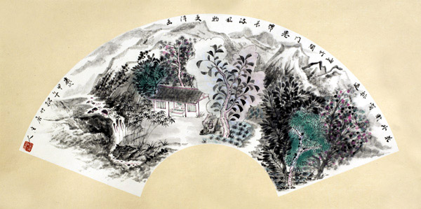 中国山水画家周松竹作品-《清韵和音》系列之扇面4。尺寸:扇面2014年