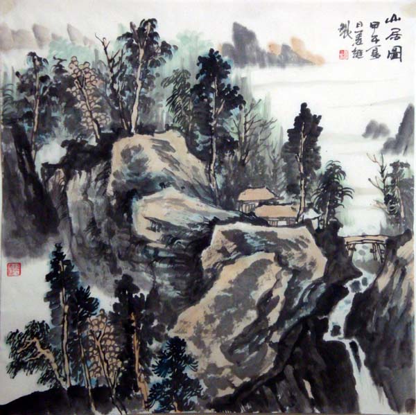画家姜维中国画作品欣赏-《山居图》68cm×68cm