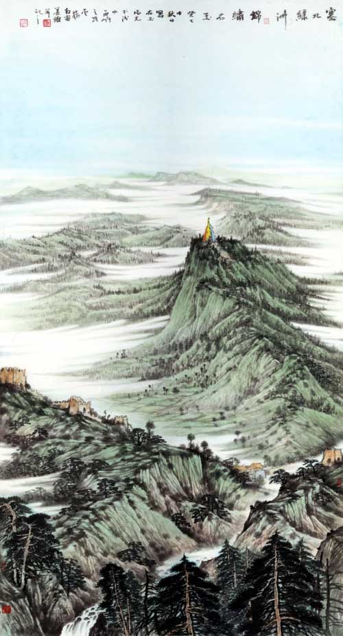画家姜维中国画作品欣赏-《塞北绿洲》97+180