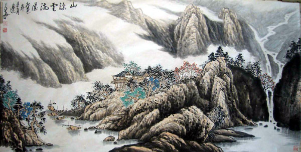 边久华山水画:《山深云满屋》作品规格:139x68(cm)
