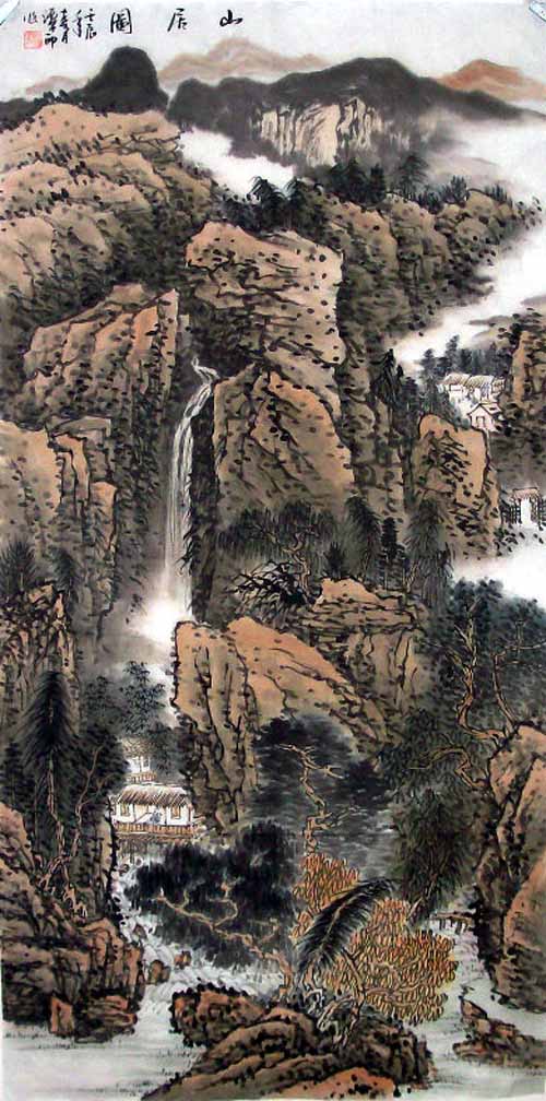 中国山水画家高潭印作品欣赏:山居图