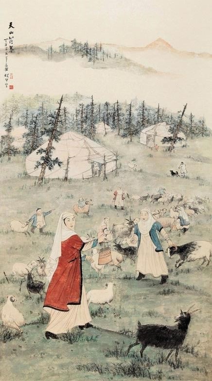 赵望云 天山薄暮 1944年