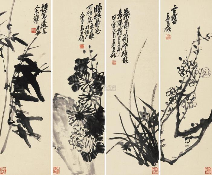 吴昌硕 甲寅(1914年)作 四君子图