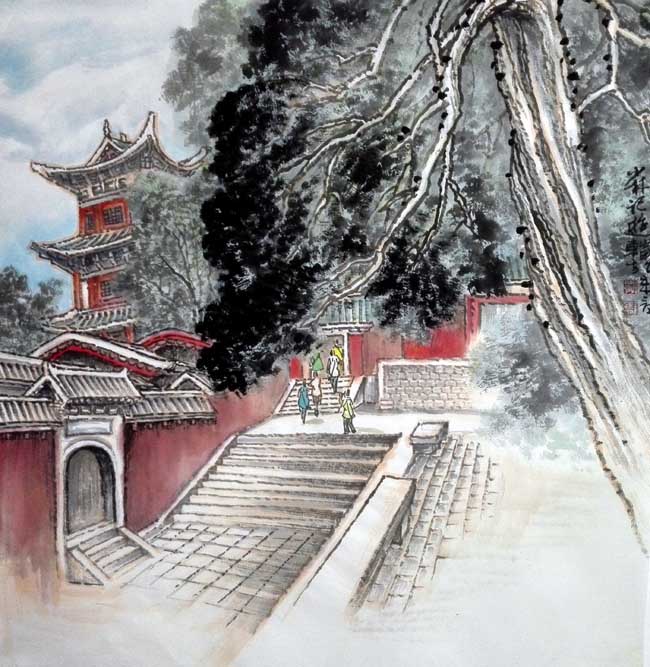 山水画家刘东方嵩山少林寺写生作品欣赏