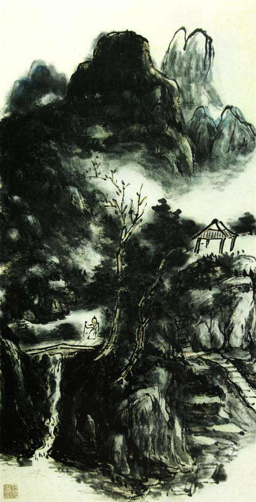 黄宾虹山水画作品欣赏:山水轴