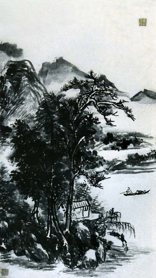黄宾虹山水画作品欣赏:水墨山水轴