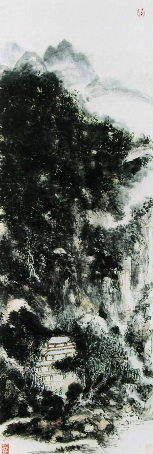 黄宾虹山水画作品欣赏:浅绛山水轴