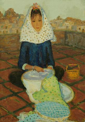 绣花渔女 作者:洪瑞生 创作年代:1980 规格:49×33cm