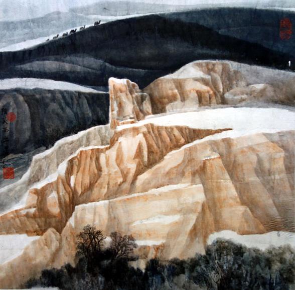 著名画家杨扬的新疆大山水画作品10