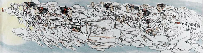 著名画家崔俊恒作品:献瑞图200x50 2012年