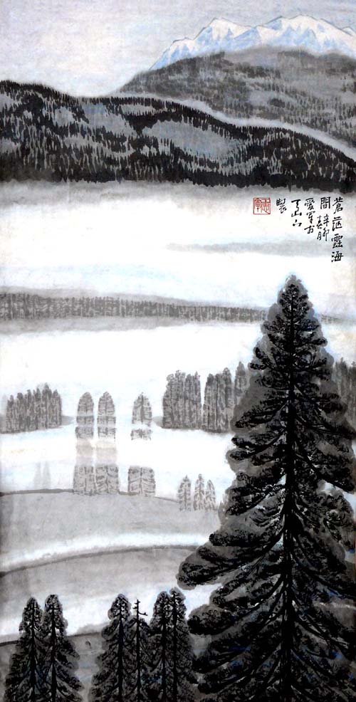 王爱军的新疆大山水画作品:苍茫云海间68x136cm