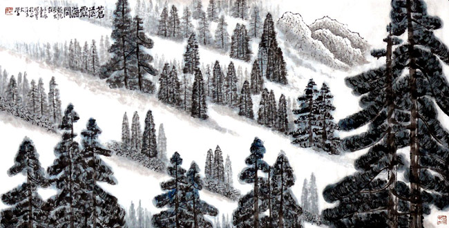 王爱军的新疆大山水画作品:苍茫云海间68x136cm