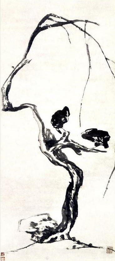 八大山人中国画作品集萃:柳禽图