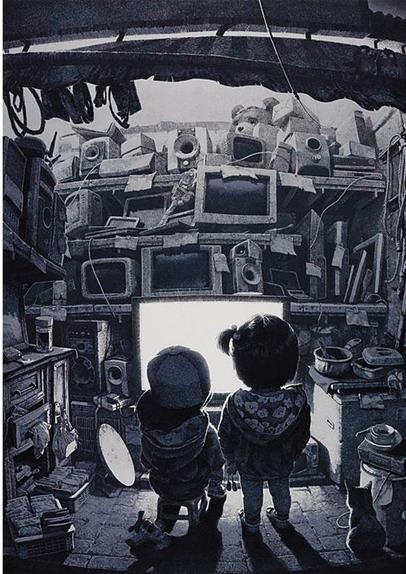 廖扬(上海) 爸爸妈妈都去哪了 版画
