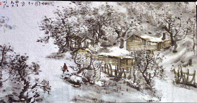 画家唐朝阳先生作品欣赏-故园初雪80cmx190cm