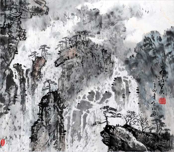 画家赵明仁先生作品-雨后飞流图