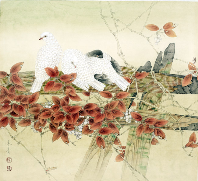 工笔花鸟画家陈禾青作品：《秋籁无声》75x68cm