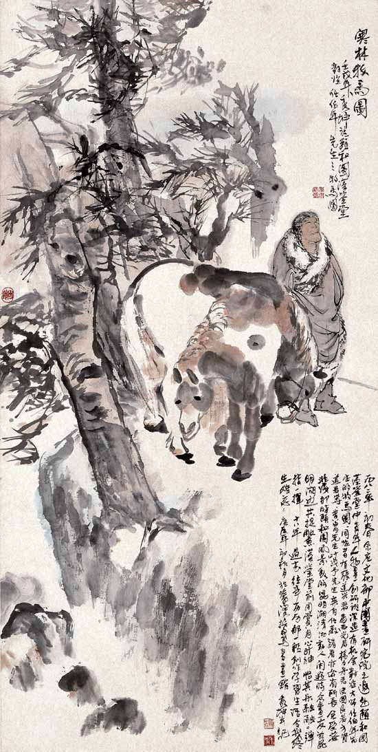 杨秀坤作品-寒林牧马图 136×68cm 1982年