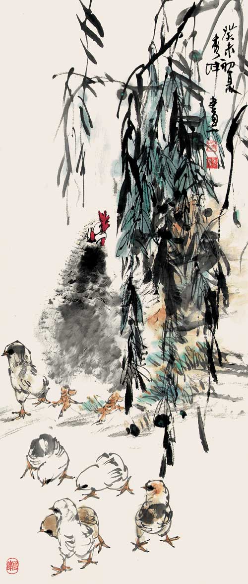 杨秀坤作品:柳-鸡