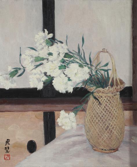方君璧 白色康乃馨 布面油画