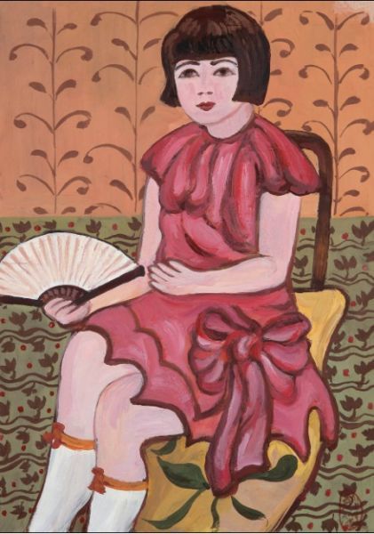 关紫兰 执扇少女 纸本水粉 37.5×27.5cm