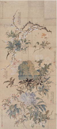 陆小曼 百花齐放 立轴 设色纸本