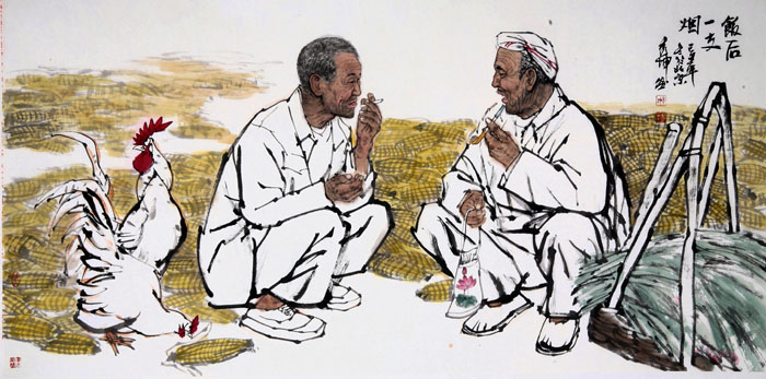 杨秀坤作品:饭后一支烟 68×136cm