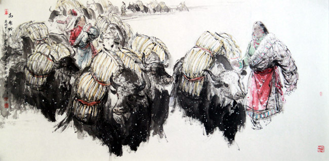 邵鸿萍作品:《高原之舟》68cm×136cm