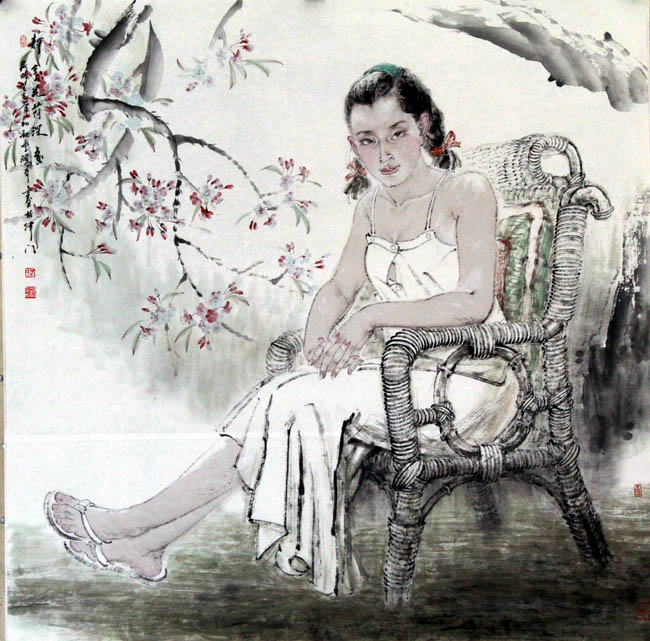 邵鸿萍作品:《静享花荫深处》98cm×98cm