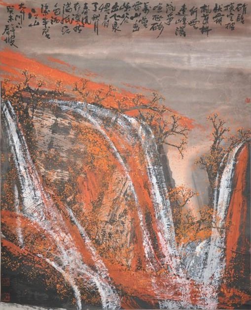 史春坡作品:峭壁横空披秋霜癸末年128x96