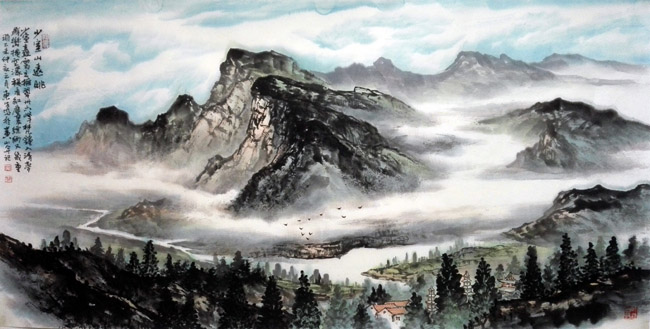刘东方山水画写生作品欣赏:少室山远眺