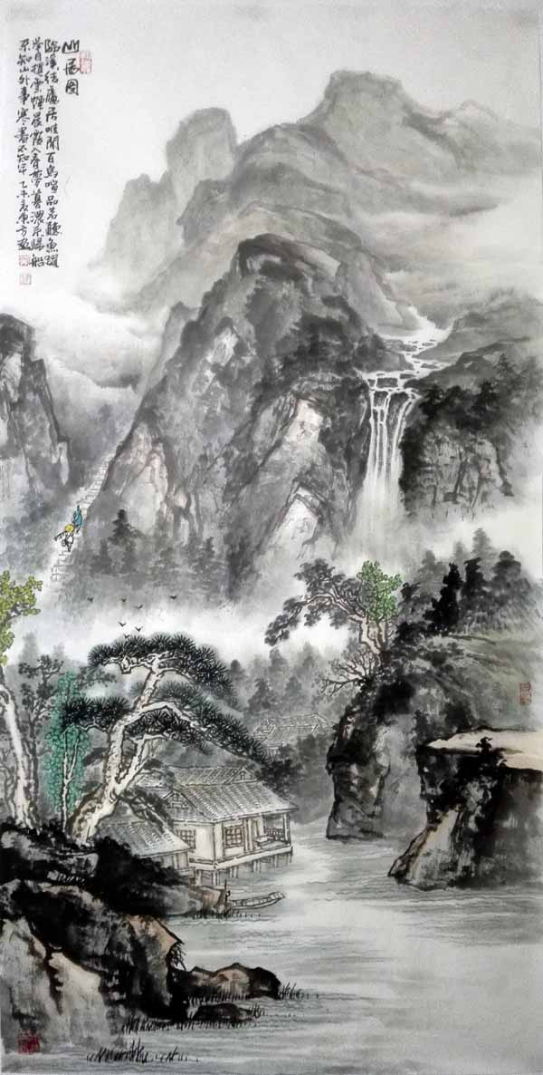 刘东方中国山水画作品：山居图