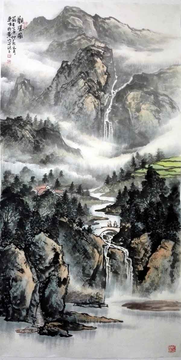 刘东方中国山水画作品：观瀑图