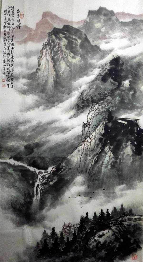 刘东方中国山水画作品:古寺梵钟