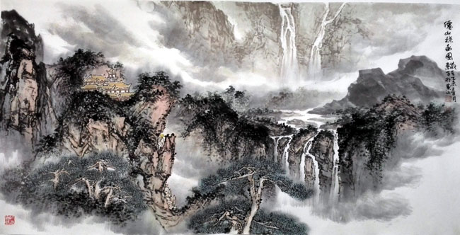 刘东方中国山水画作品:仙山探幽图
