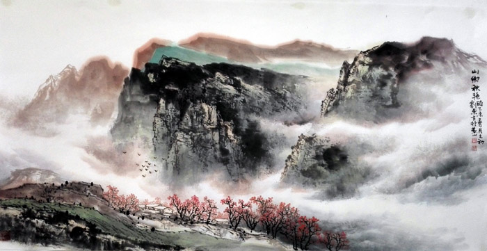 刘东方中国山水画作品:山乡秋艳