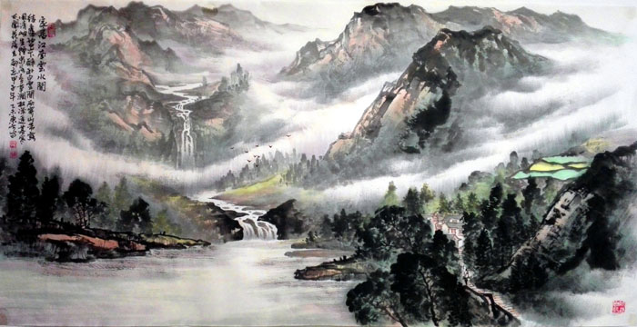 刘东方中国山水画作品:家居江南云水间