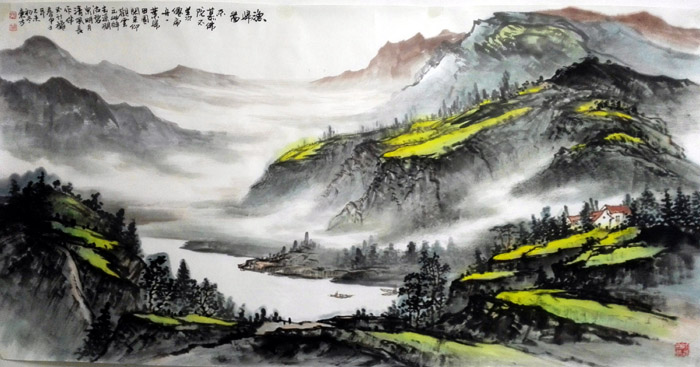 刘东方中国山水画作品：归渔图