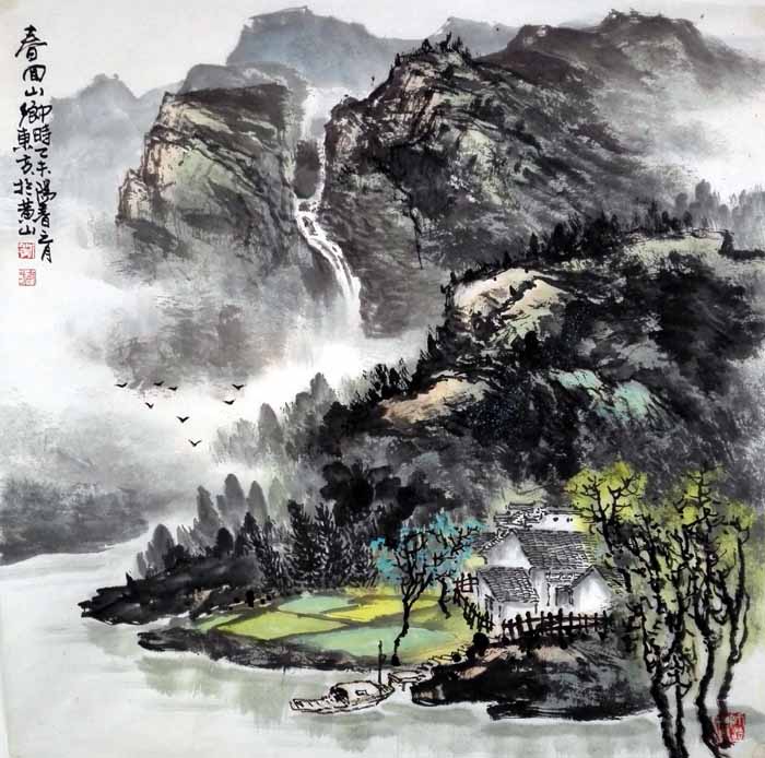 刘东方中国山水画作品：春回山乡