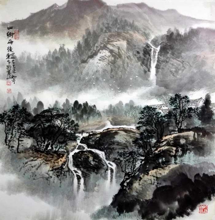 刘东方中国山水画作品：山乡雨后