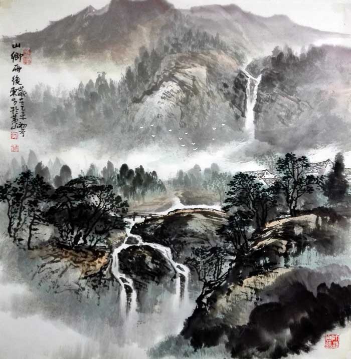 刘东方中国山水画作品:山乡雨后