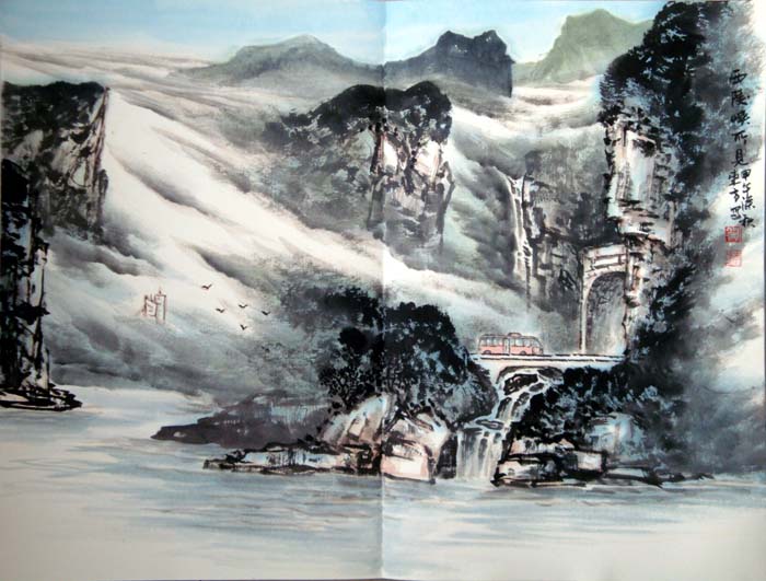 刘东方中国山水画册页作品:西陵峡所见