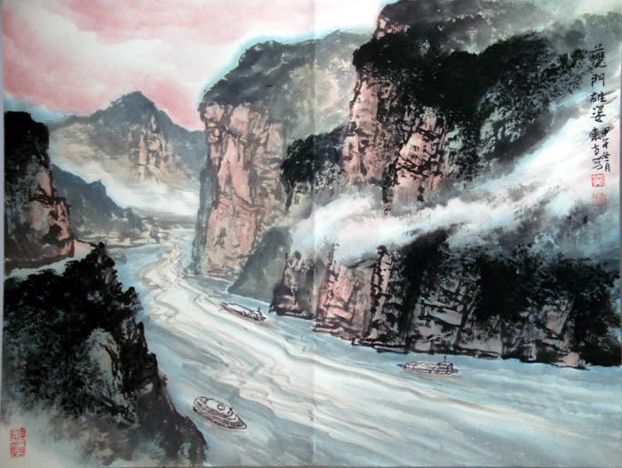 刘东方中国山水画册页作品:夔门雄姿