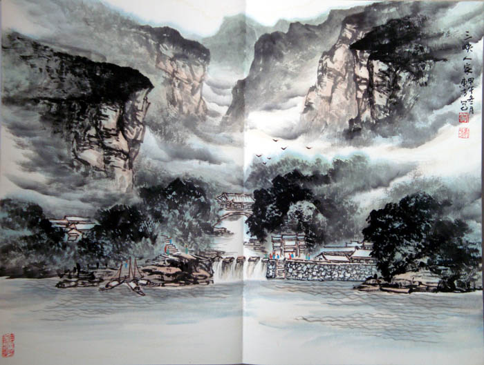 刘东方中国山水画册页作品:三峡人家