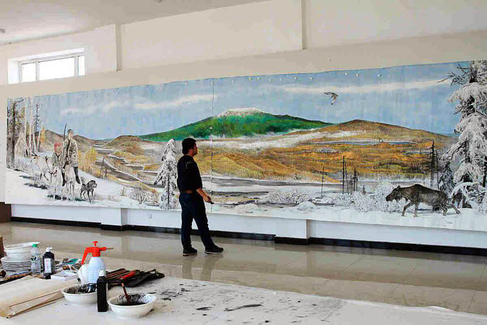 冰雪画派巨幅画作《大兴安岭》落户根河汗马生态文化馆