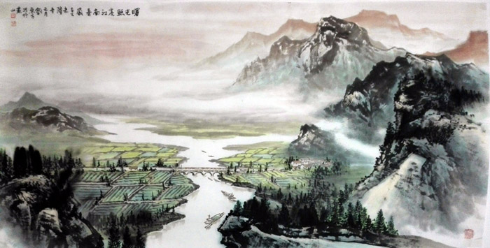 刘东方山水画作品欣赏-《曙光照亮江南春》2015年