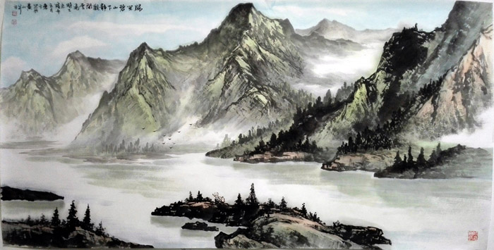 刘东方山水画作品欣赏-《归坐碧山下》2016年