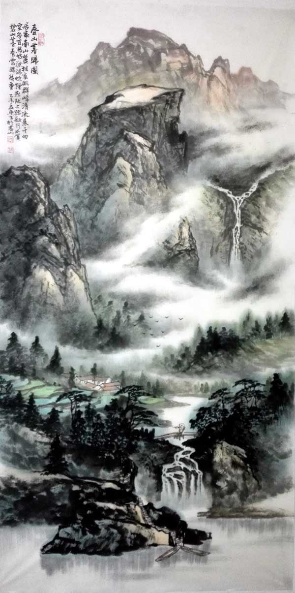 刘东方中国山水画作品：《春山暮归图》2015年