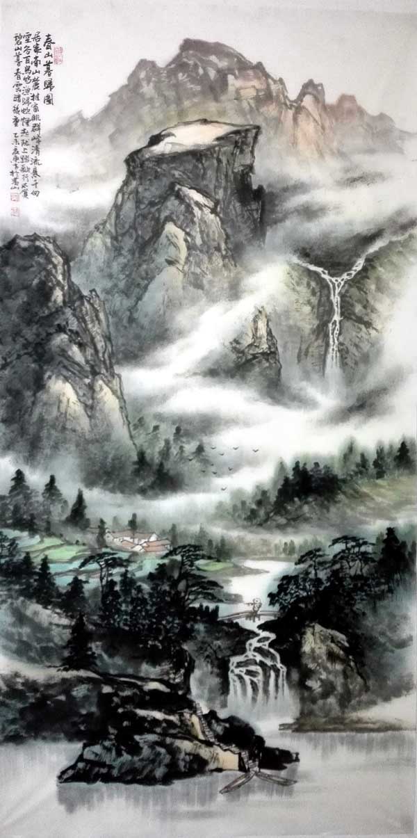 刘东方中国山水画作品:《春山暮归图》2015年